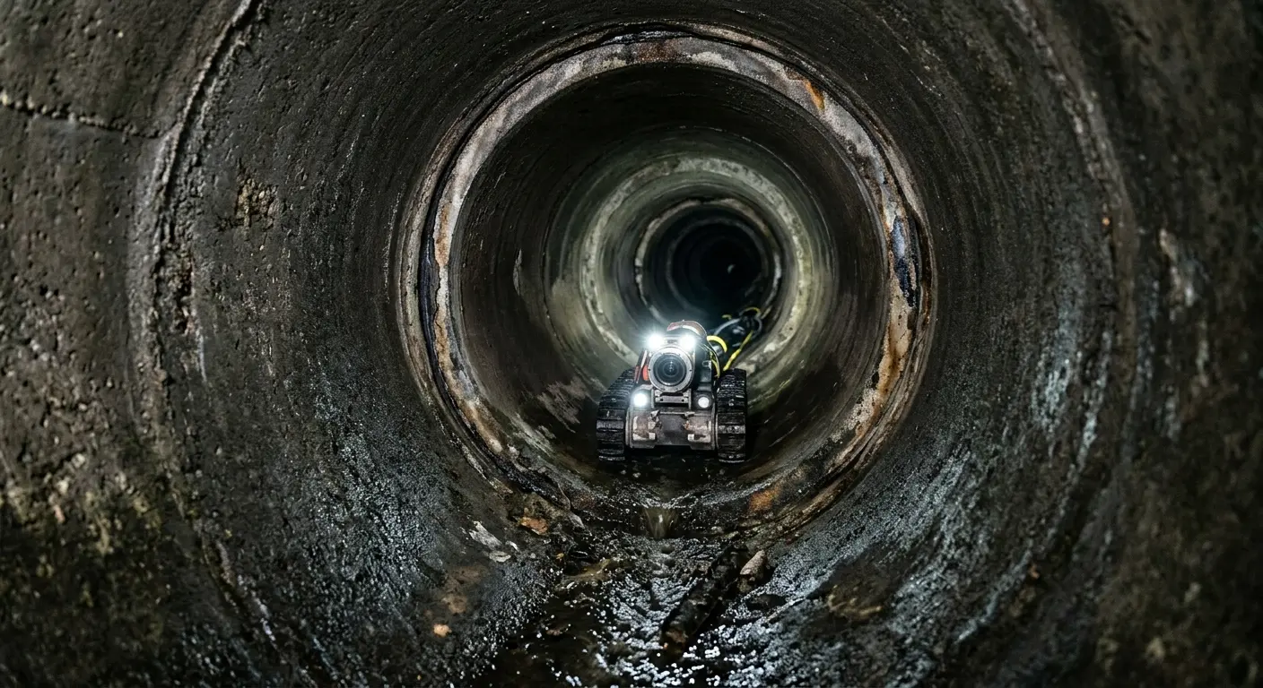 Robotic sewer camera inspecting pipe interior for Drain Snake Service in Butner